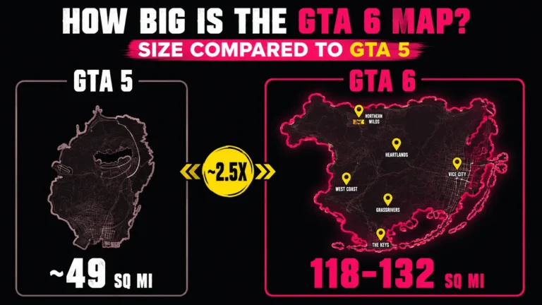 Side-by-side size comparison showing how big the GTA 6 map is versus GTA 5