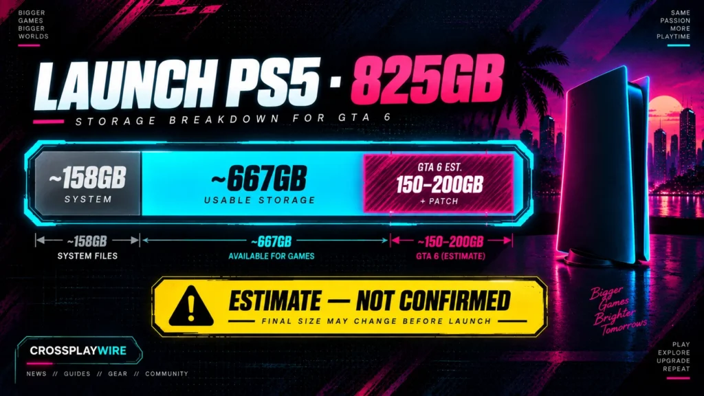 How much of a launch PS5's usable storage GTA 6's estimated file size would take