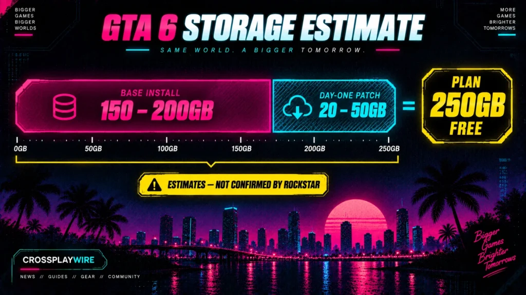 Estimated GTA 6 file size including day-one patch and the recommended free space