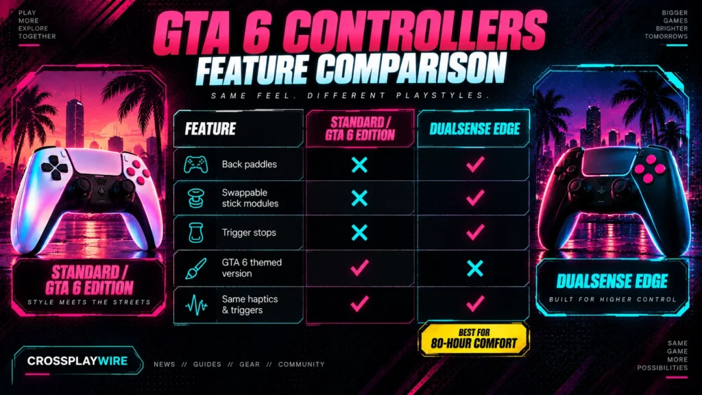 Feature comparison of the standard DualSense and DualSense Edge for playing GTA 6