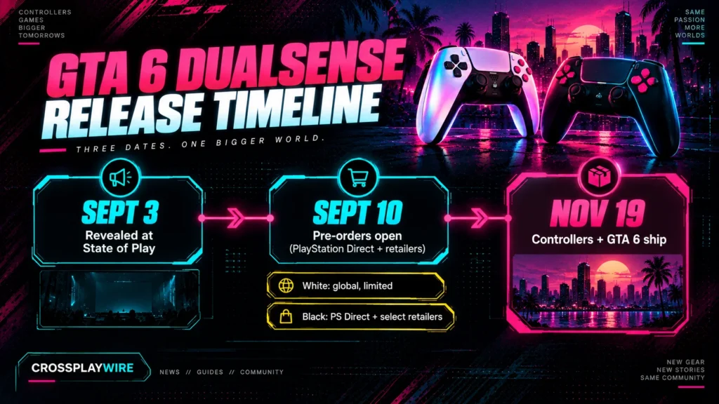 Timeline of the GTA 6 DualSense controller reveal, pre-order and release
