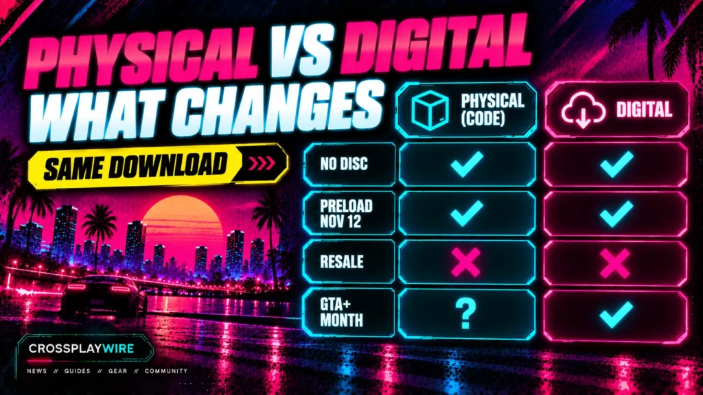 GTA 6 physical code-in-box copy compared with the digital edition across preload, bonus and resale